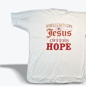 Vintage 90s Single Stitch TShirt Jesus Offers Hope White Bay Club Men XL